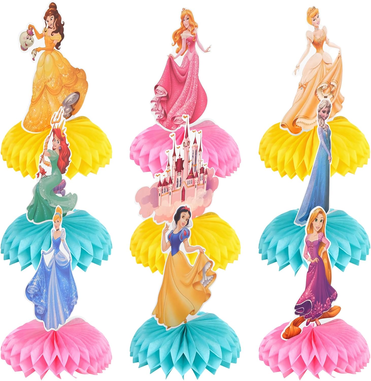 9 PCS Princess Centerpieces for Tables, Princess Birthday Party Decorations, Double-Sided Honeycomb Party Table Topper Decor