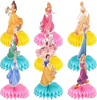 9 PCS Princess Centerpieces for Tables, Princess Birthday Party Decorations, Double-Sided Honeycomb Party Table Topper Decor