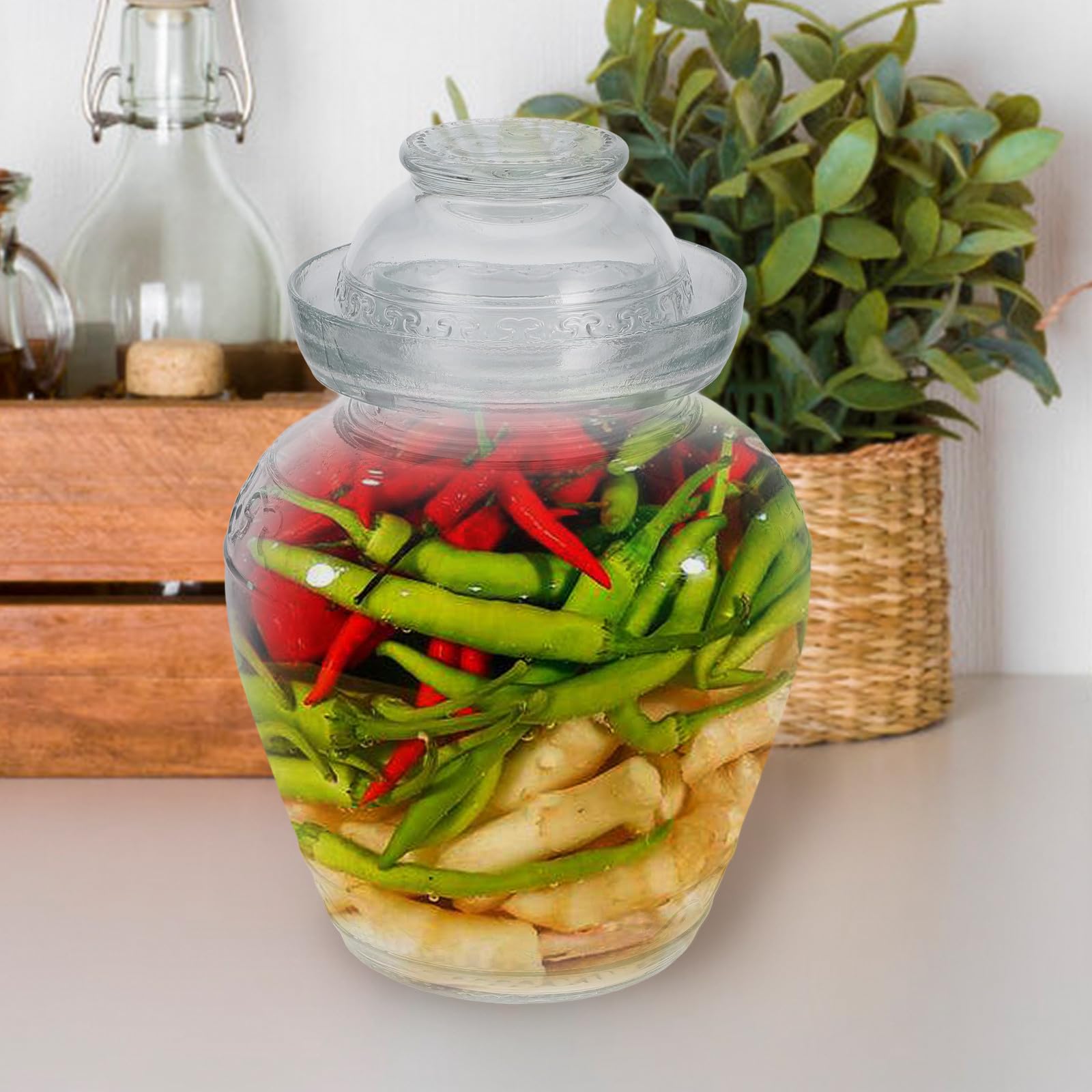 Haushaltsvorratsglas Gurkenglas mit Deckel Glasfermentglas 2,5 kg Kapazität zum Fermentieren von Kimchi und Sauerkraut in Küche