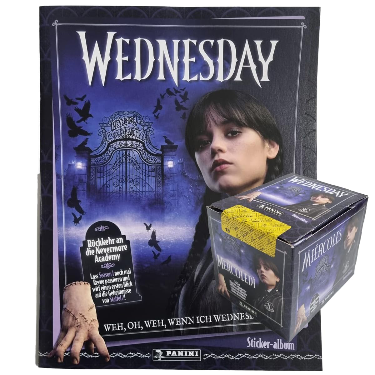 Wednesday 2 Stickerkollektion | Stickeralbum + Display mit 36 Stickertüten à 5 Stickern | Komplett-Set 2025 – Deutsche Ausgabe