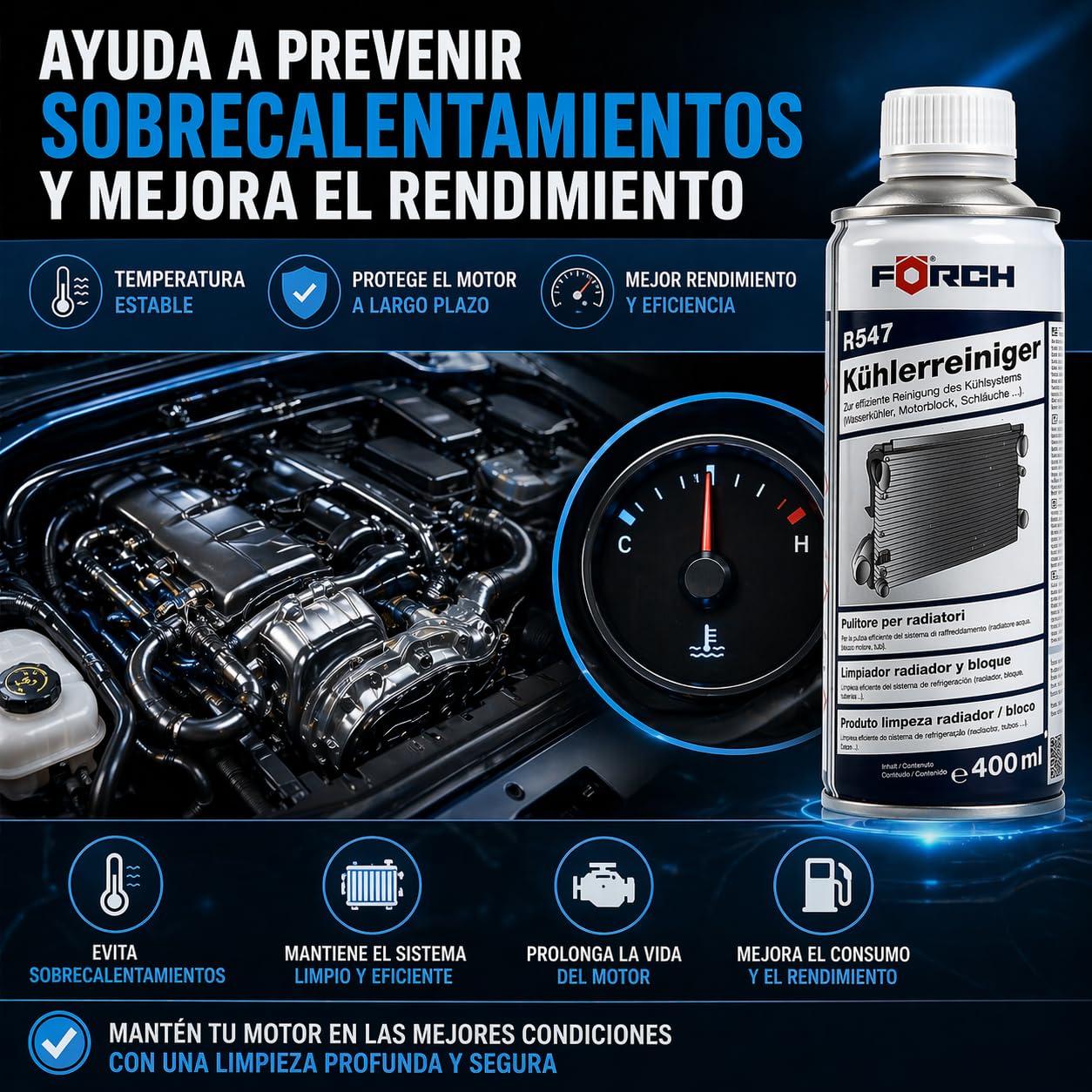 Förch Limpiador de Radiador para Coche – Limpieza de Sistema de Refrigeración y Bloque Motor, Elimina Óxido, Lodos y Residuos, Aditivo para Circuito de Refrigeración Universal de Alta Eficacia (4) — view 7