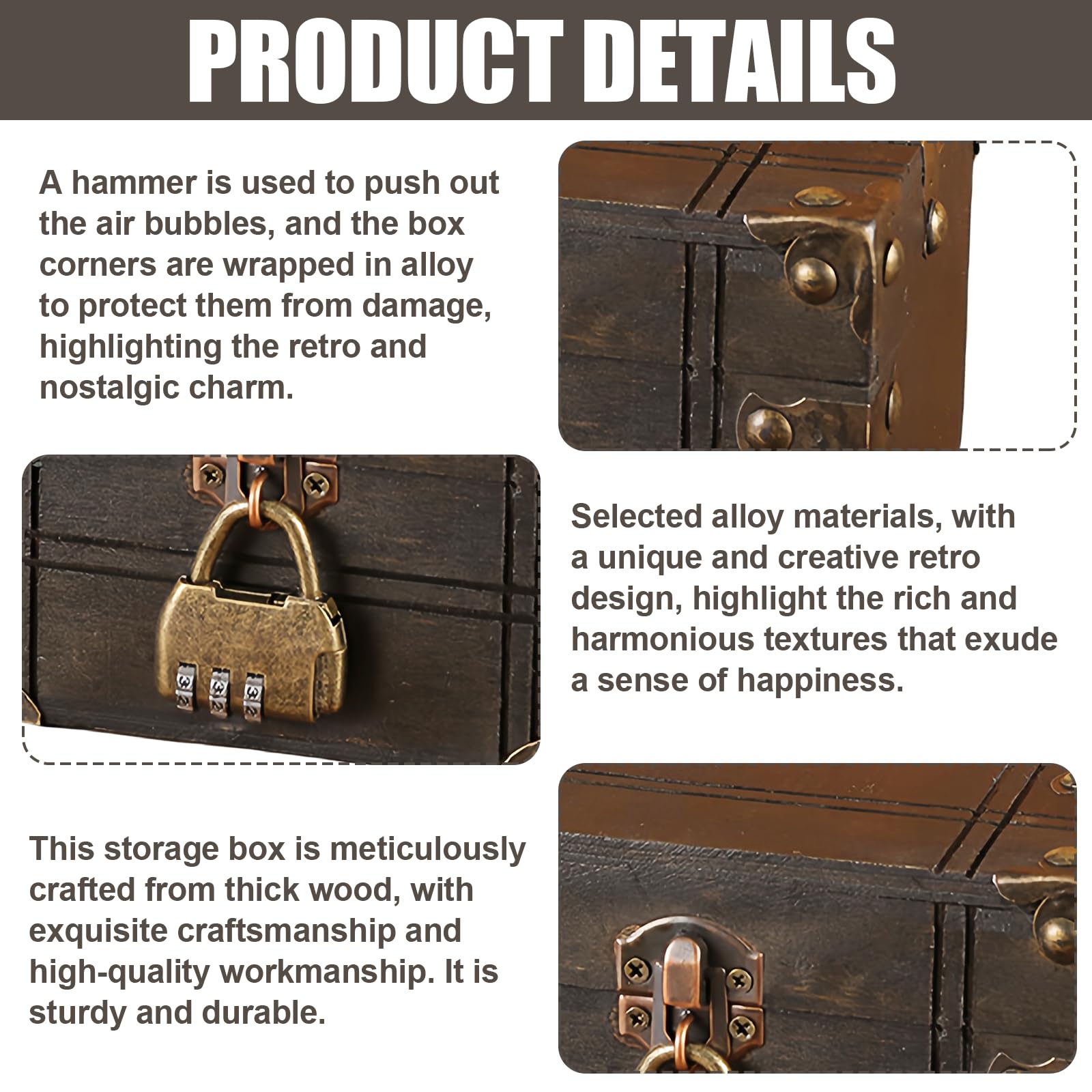 Coffre Pirate Vintage Coffre Au Trésor Vintage En Bois Avec Serrure Nizirioo - 18x11x10cm Gris Coffret Bois