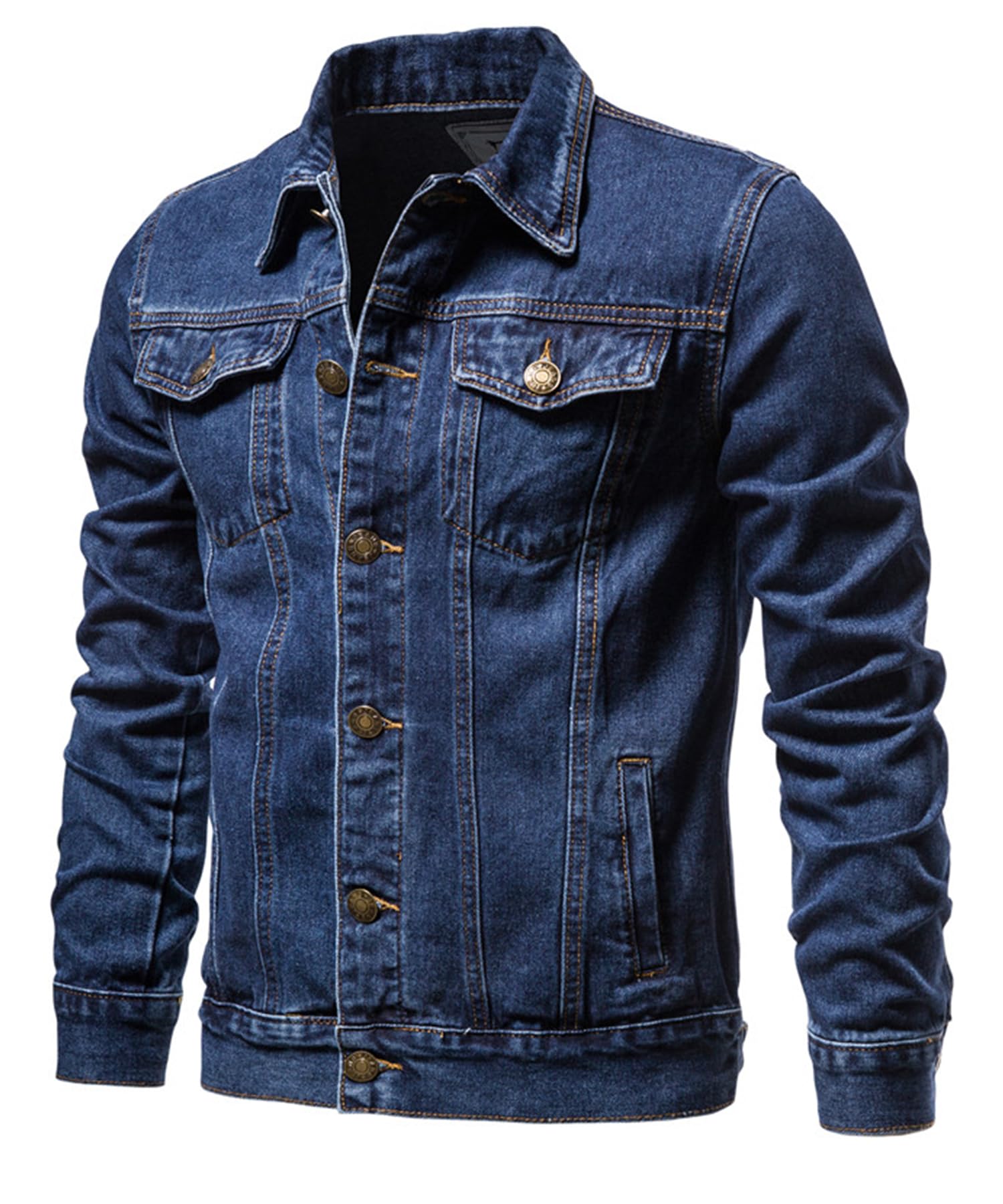 Veste en Jean pour Hommes Jacket en Jean Vintage The Trucker Veste Denim Jacket Blouson Cowboy à la Mode Motard Décontractée Denim Rider Manteau de Moto Retro Outwear classique