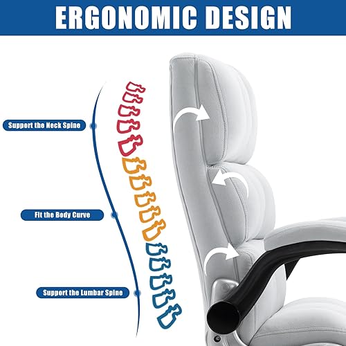 Miniatura 5 de ECOTOUGE Silla de oficina ejecutiva, silla de escritorio cómoda con respaldo alto, silla ergonómica de terciopelo para computadora con ángulo de