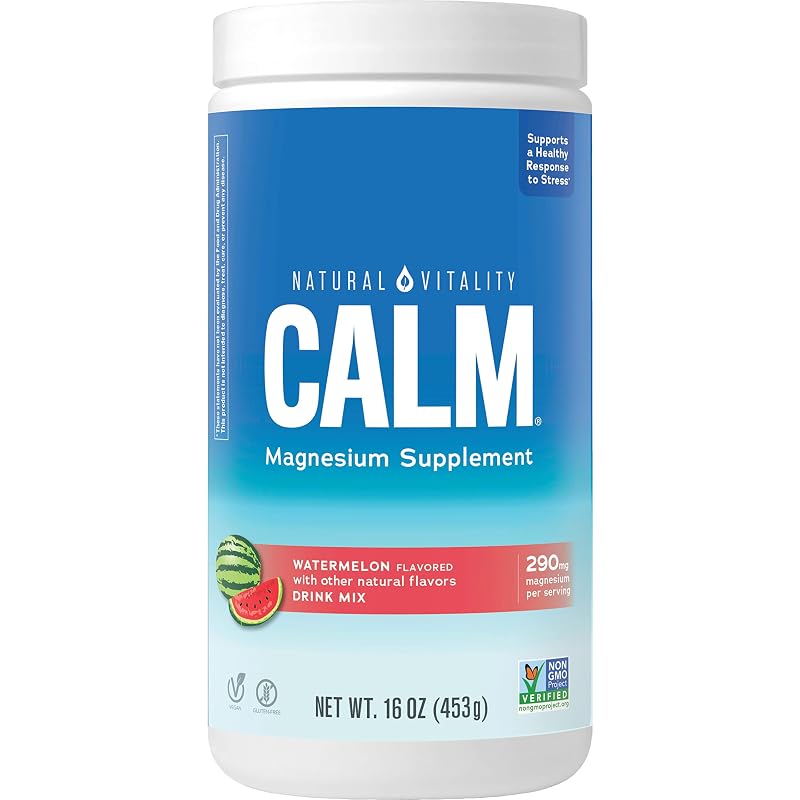 Natural Vitality Suplemento de Magnésio em Pó Sabor Melancia, 473 mL
