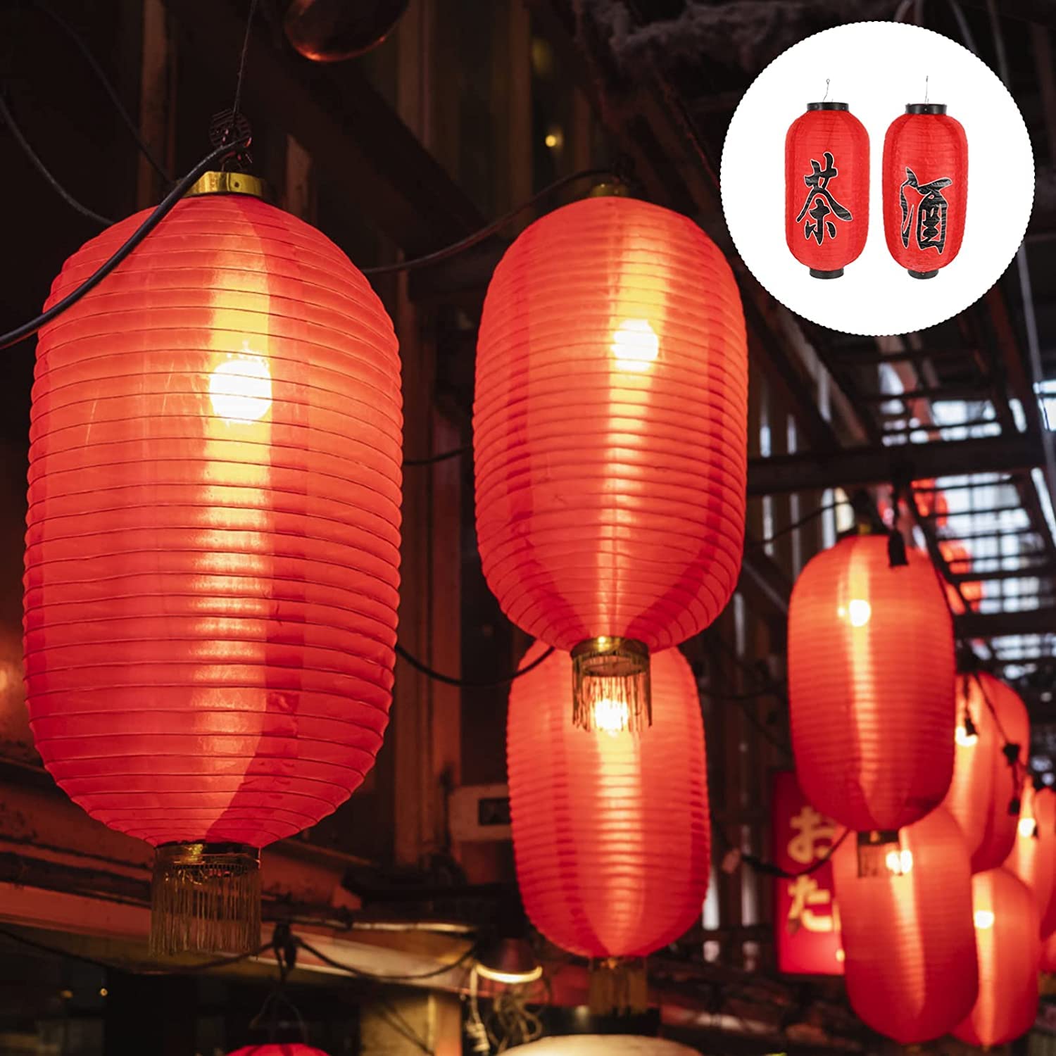 Japanische Hängelaterne Aus Seide – 4er Set, Rot, Wasserdicht, Für Drinnen & Draußen