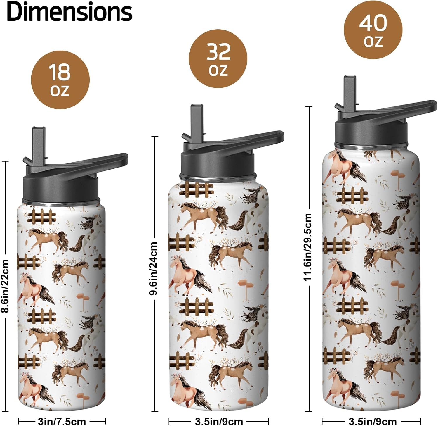 Horse Water Bottles with Straw, 18 Oz Insulated Stainless Steel Tumbler Cup Mug Horse Gifts for Women Girls Horse Lovers - Image 4