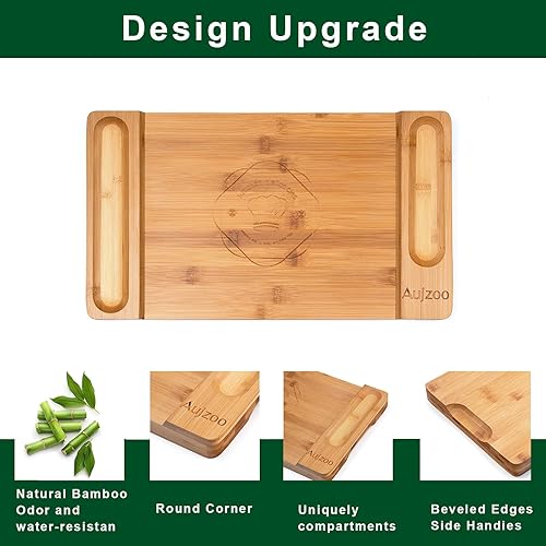Miniatura 3 de Aujzoo Charcuterie - Bandeja de bambú para platos de queso para galletas Brie y carne