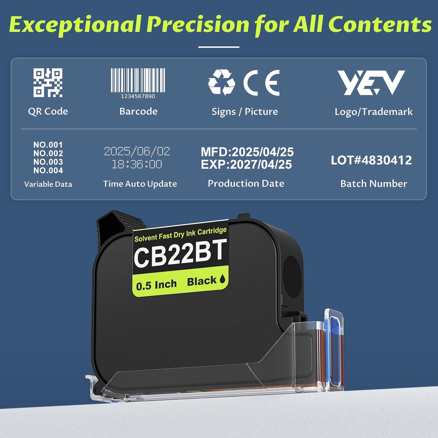 YEV Original 42ml Ink Cartridge for 12.7mm/0.5 Inch Handheld Inkjet Printer (Black) (Fast-Dry Cost-Effective)