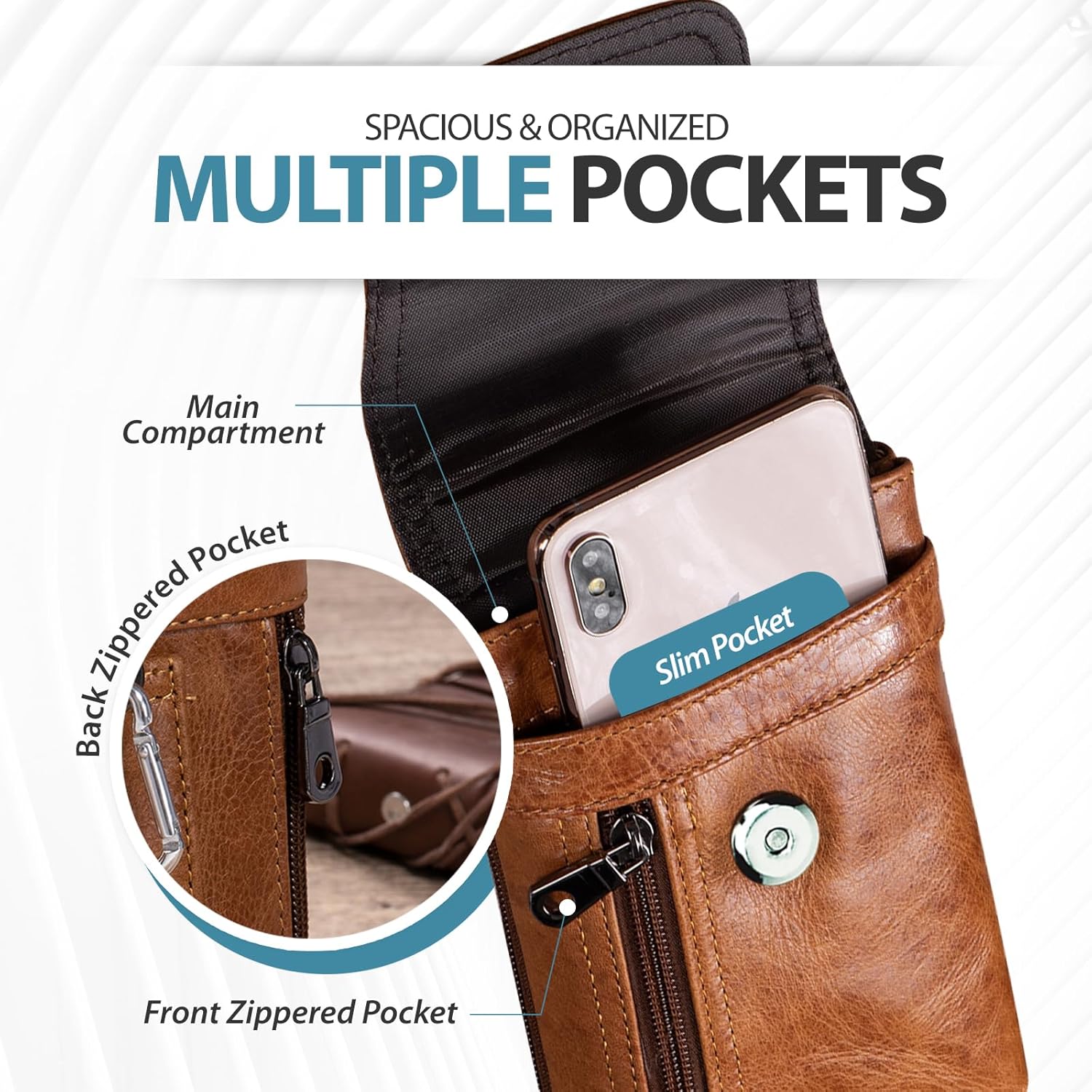 Hengwin Leather Cell Phone Holster Belt Pouch Fit for iPhone 17 Pro Max 16 Pro Max 15 Pro Max 13 Pro Max Samsung Galaxy S25 Ultra S24 Ultra Outdoor Holster Case with Belt Clip Phone Holder (Brown) - Image 4