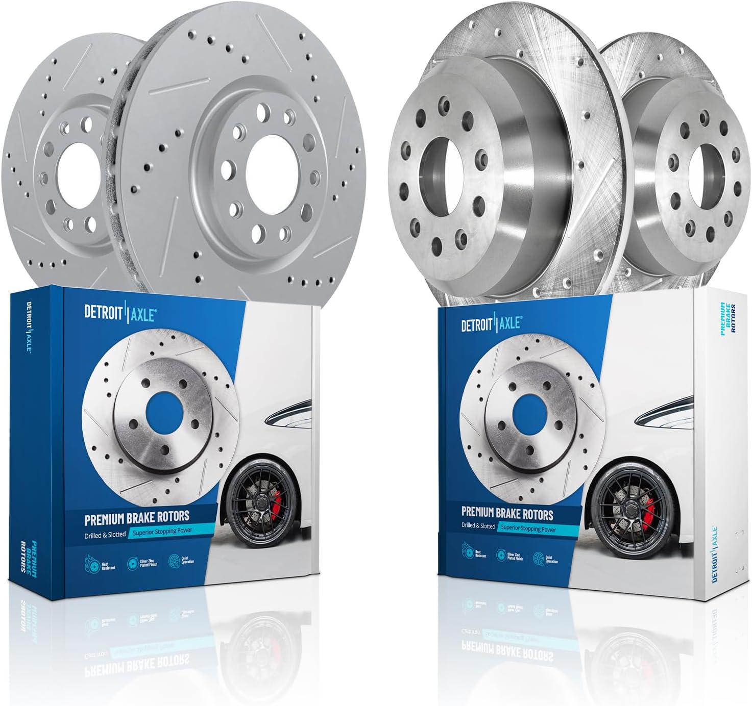 Detroit Axle Drilled & Slotted Front and Rear Brake Rotor Kit for 2018–2025 Wrangler