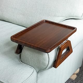 Jiakalamo Sofa Armrest Tray,Flexible Sofa Tray Table Clip on Side Table,Foldable Couch Tray Armrest Table,Wooden Side Tables for Small Spaces for Eating and Drink(Dark Brown)