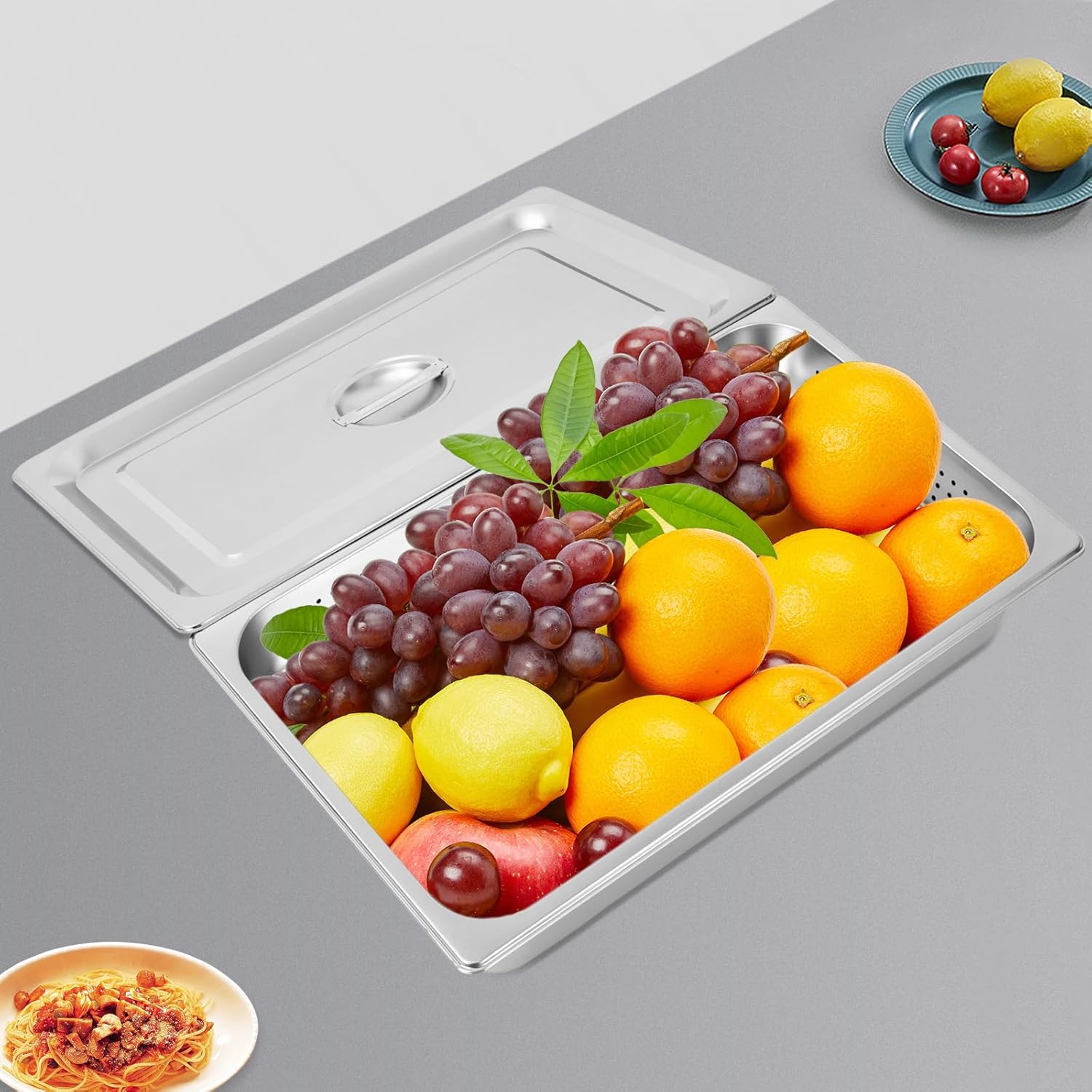 ,Steam Table Pan,Include Full Size Pan Perforated Steam Pan,3 Pack Full Size Hotel Pan with Lid Set,Steam Table Tray for Food Warmer,Cover Restaurant Supplies for Kitchen,Restaurant,Party,Hotels