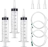 3 Pack 60ML Large Syringe with 1m Flexible Tube,Sterile Individual Package for Lab Measuring, Garden Watering, Industrial Use, Plant Watering,Pet Feeding