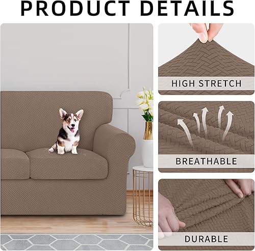 Miniatura 4 de Fundas de sofá gruesas de alta elasticidad, funda suave para sofá de 3 cojines separados, funda de sofá de tela jacquard elástica para sofá,