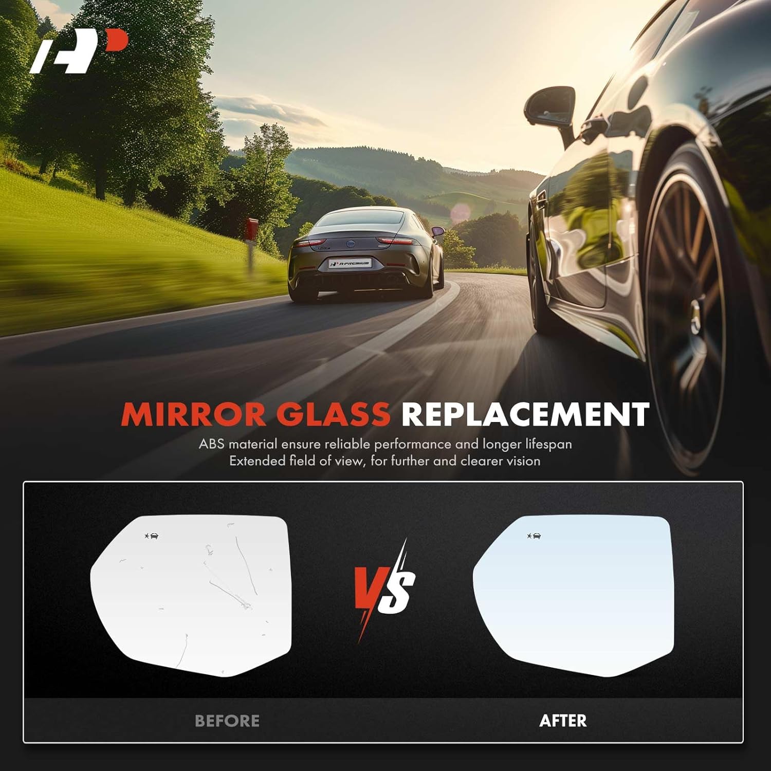 A-Premium Left Driver Side Heated Mirror Glass with Backing Plate Compatible with Chevrolet Tahoe, Suburban & GMC Yukon, Yukon XL & Cadillac Escalade, 2021-2024 - Exterior Side View Flat Mirror