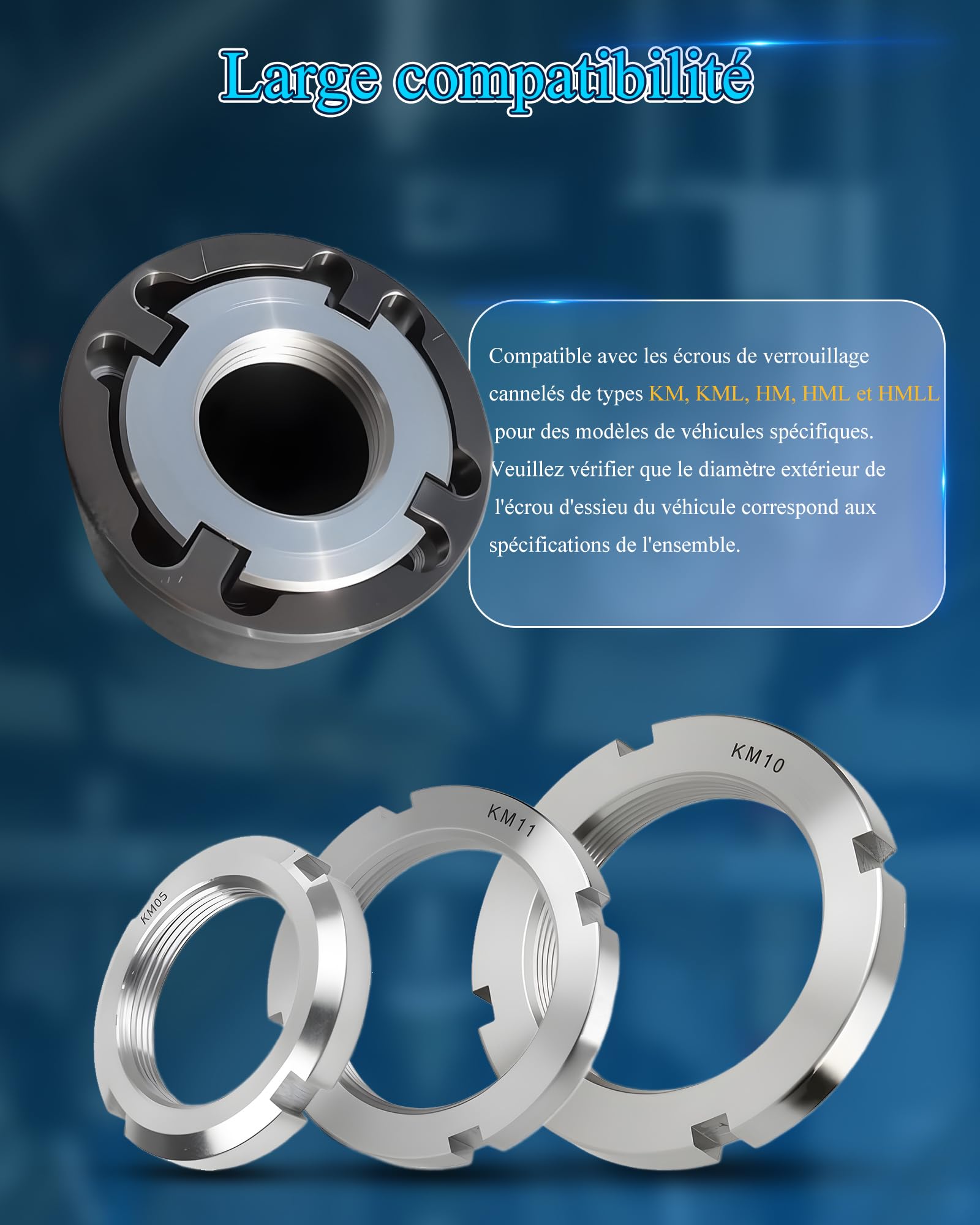 Lot de 13 inserts d'écrous à couronne profilés lourds avec entraînement 1/2" KM0-KM12 Douille pour écrous Crantés pour KM, KML, HM, HML, HMLL avec Denture Intérieure pour Retrait et l'Installation