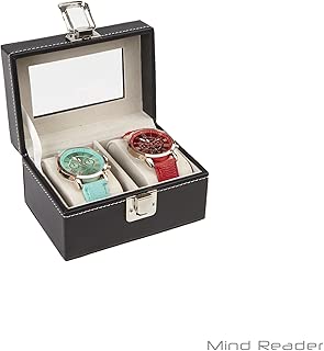 Mind Reader Watch Box Organizer Case, Fits 2 Watches, Mens Jewelry Display Storage, PU Leather, Black - coolthings.us