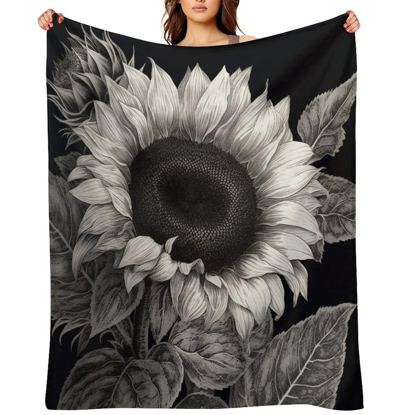 Sunflower Black Grey Throw Blanket for Couch and Bed Super Soft Warm Lightweight Throw Blankets Cozy Fuzzy Flannel Blanket Personalized Decorative Blankets for Sofa Decor 50"x60"
