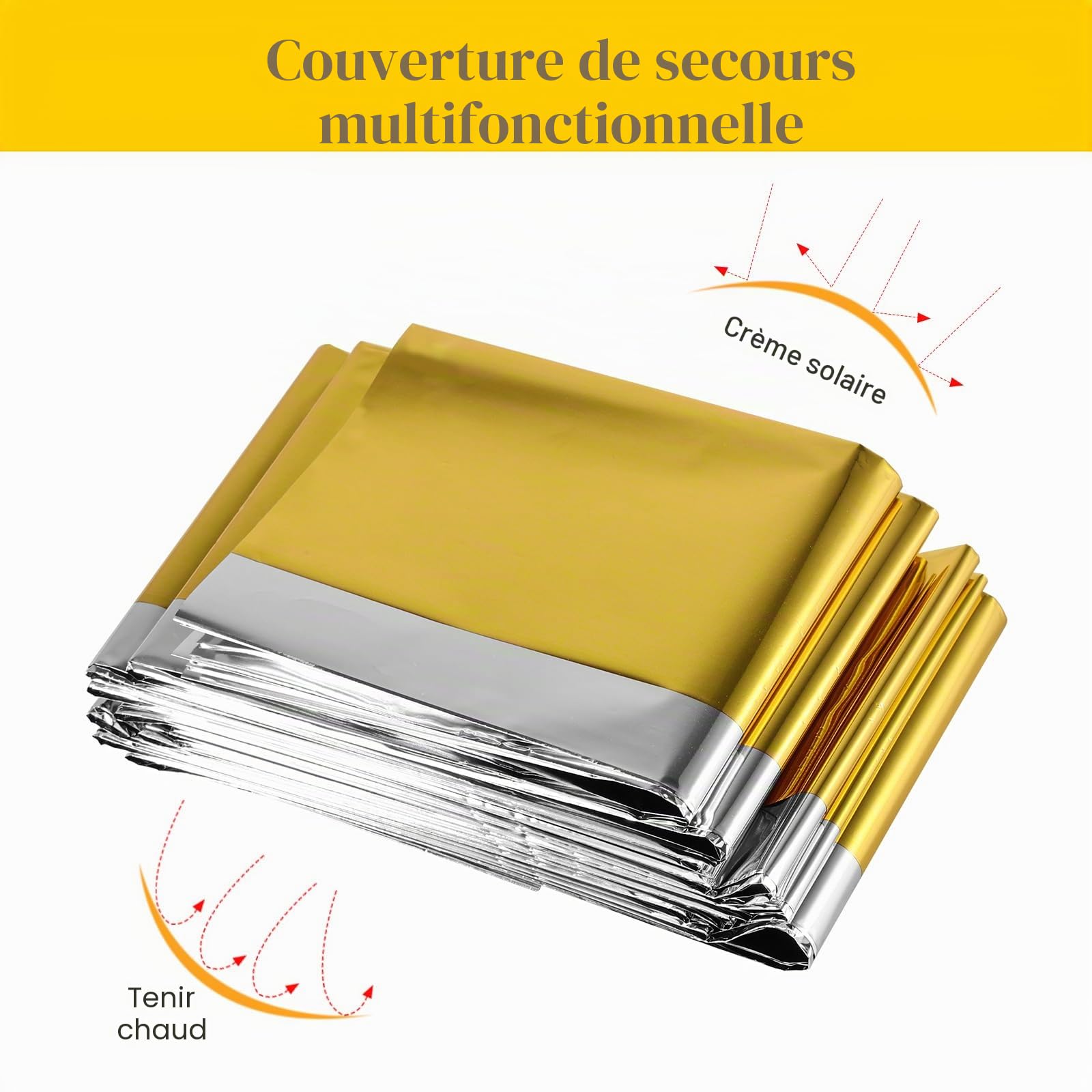 Begonia Lot de 15 couvertures de survie - Doré/argenté - 210 x 130 cm - Film thermique - Couverture de survie - Couverture de survie étanche pour l'extérieur, le camping et les situations d'urgence
