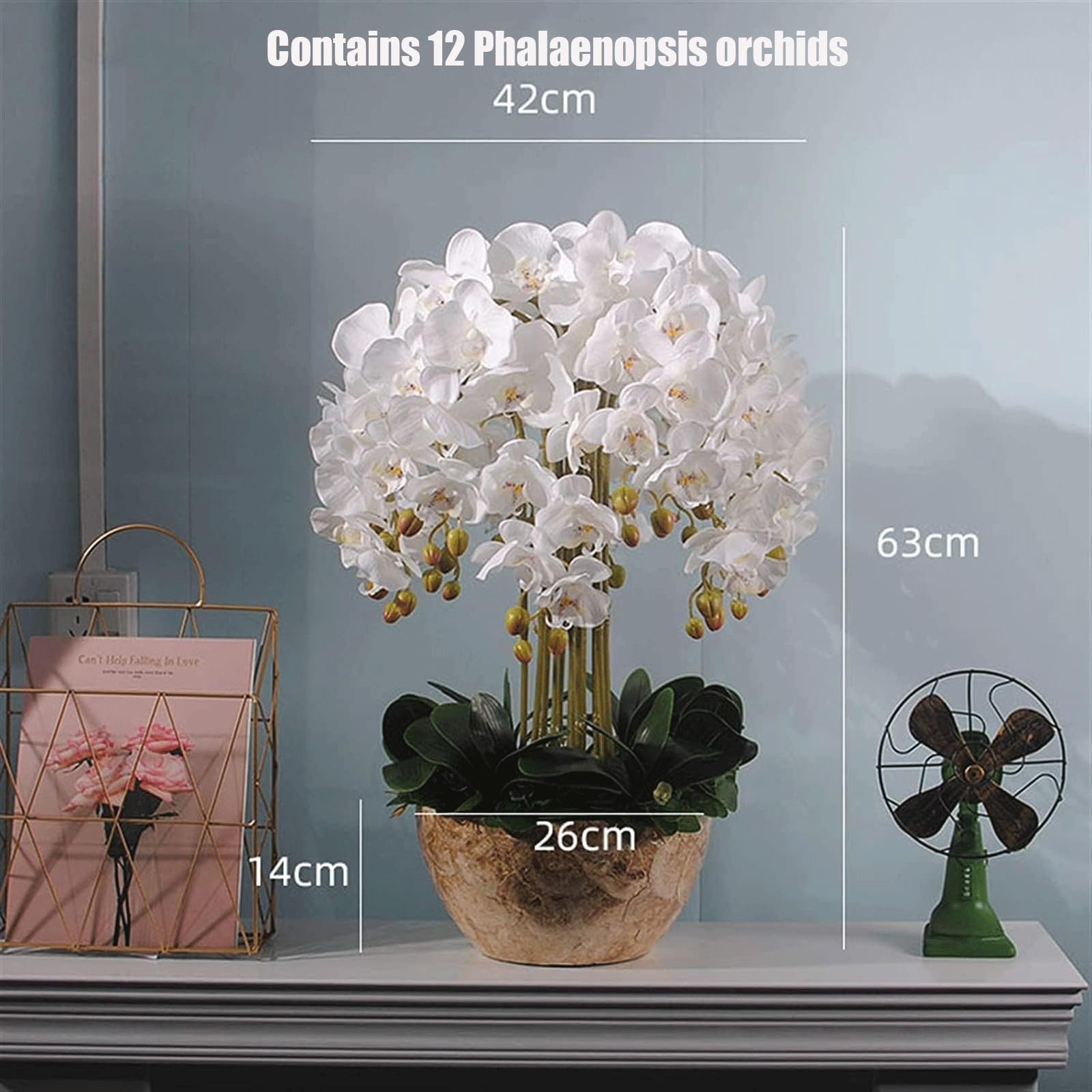 Sztuczny Kwiat, Jedwab, Sztuczne Kwiaty Falenopsis Z Żywicą, Wazon, Sztuczna Orchidea, Sztuczne Kwiaty, 63 Cm, Doniczka, Sztuczne Kwiaty