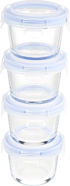 Amazon Basics ABL001 Glass Storage, 150 ml, Clear with Blue Lids