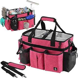 Large Cleaning Caddy Bag Built-in Sturdy Support Board, Cleaning Organizer with Detachable Divider, Cleaning