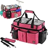 Timoxi Large Cleaning Caddy Bag Built-in Sturdy Support Board, Cleaning Organizer with Detachable Divider, Cleaning Supply Tote with Adjustable Shoulder Strap&Waist Belt for Cleaners & Housekeeper