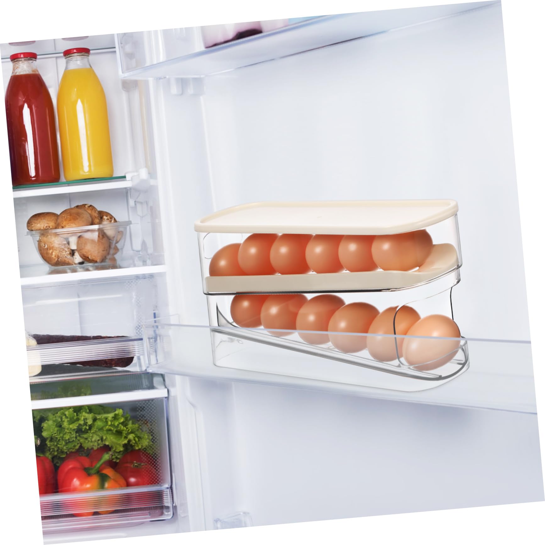 Gatuida Huevos con Rodillo Organizador de Almacenamiento de Huevos Refrigerador Estante de Doble Cubierta para Huevos de Cocina