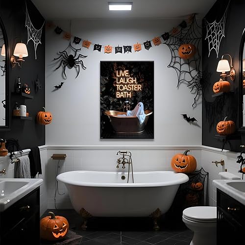 Miniatura 4 de Arte de pared de fantasma gótico, divertido póster de tostadora de risa en vivo, decoración de Halloween, lienzo espeluznante de bruja, lindo