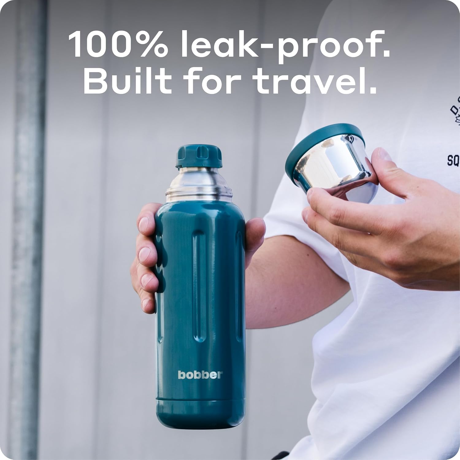 BOBBER 34 oz Stainless Steel Travel Thermo Bottle for Hot and Cold Drinks – Dishwasher Safe Metal Water Bottle with Cup Lid – Keeps Hot for 48 Hours – BPA-Free, Vacuum Insulated (Deep Teal) - Image 3