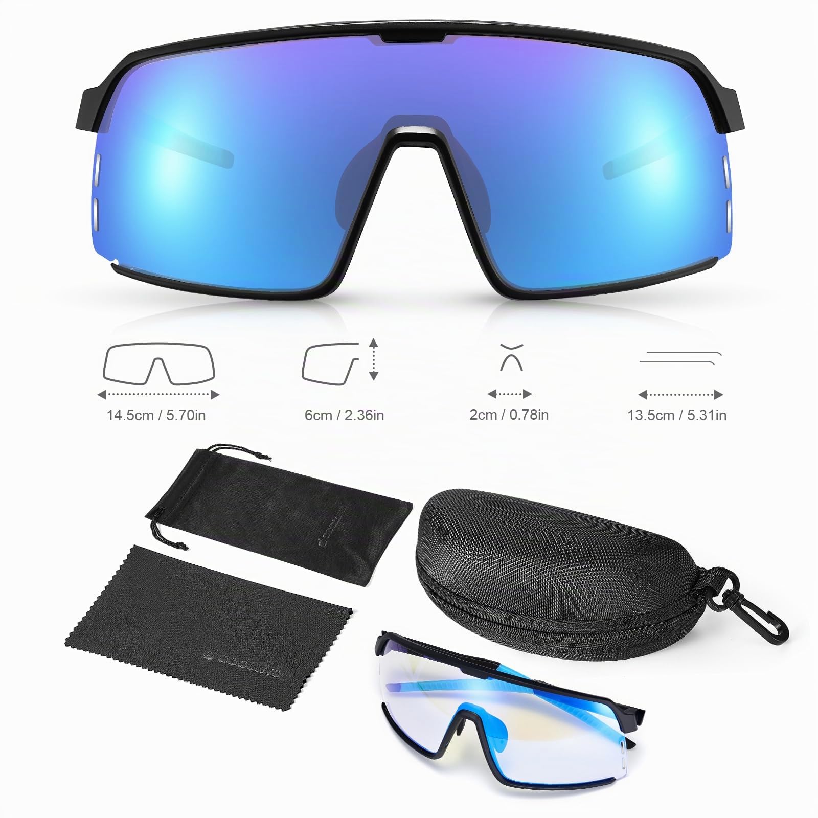 Odoland occhiali veloci sportivi uomo, occhiali da ciclismo con lenti fotocromatici UV400 occhiali running occhiali bici da corsa occhiali mtb accessori ciclismo occhiali per donna adulti