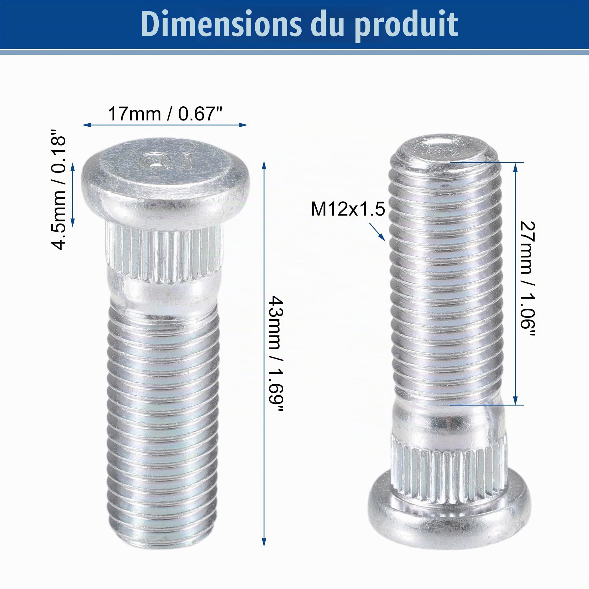 A ABSOPRO Boulon D'Écrou De Roue M12X1.5 Adapté Pour Honda Accord No.9094202067-10 Pièces | Acier Chromé, Tons Argentés, OE 9094202067, Compatible Pour Acura ILX/Integra/RSX/TL/TLX/TSX/Vigor, Pour Honda Civic/CR-V/CRX