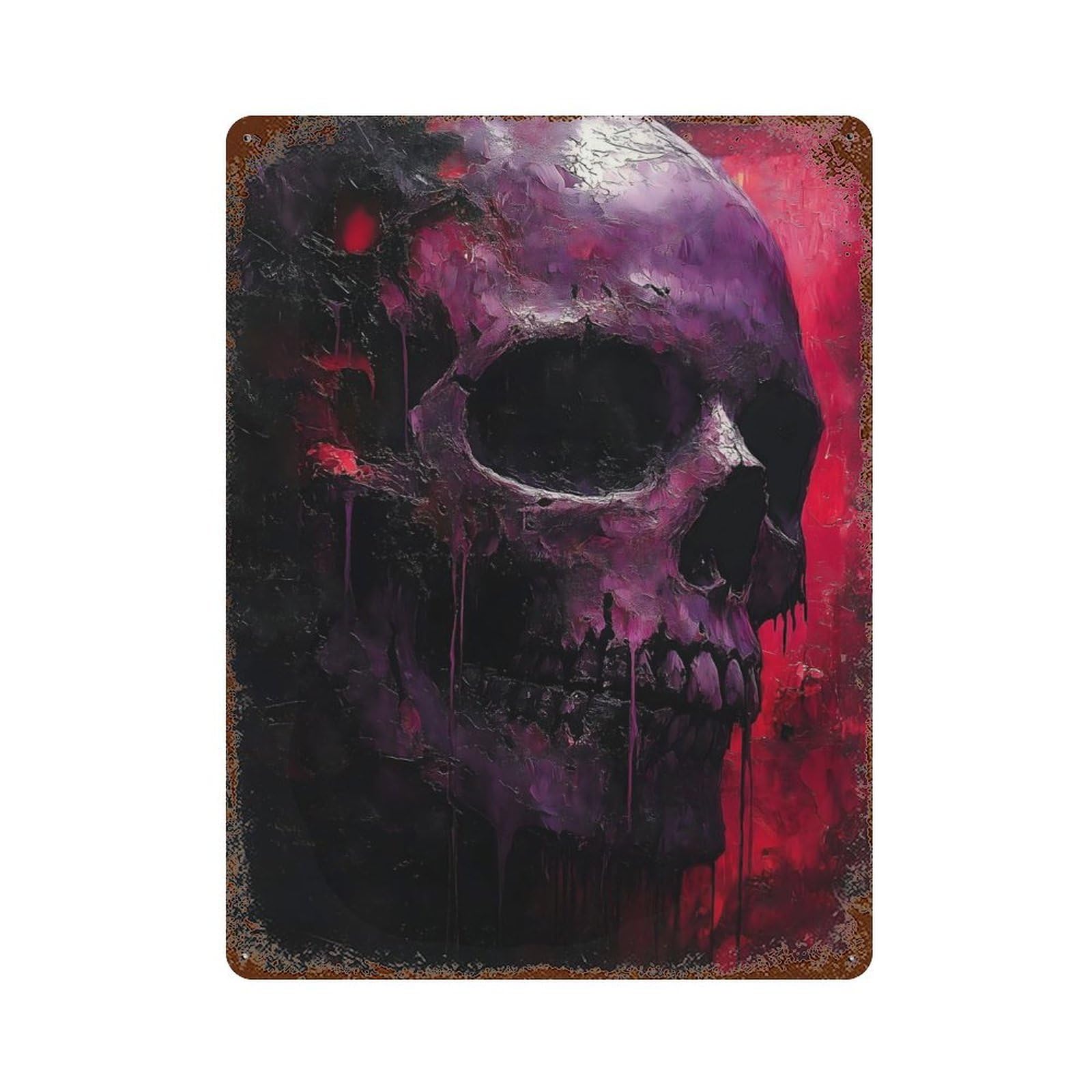 Gothic Magenta Skull Vintage Metal Tin Sign 15.7"x11.8", Novelty Wall Decor for Garage, Pub Or Kitchen