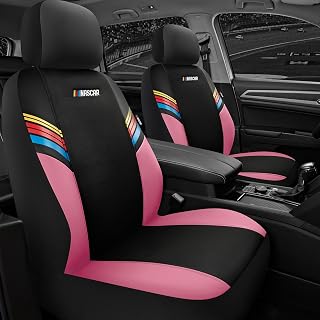 NASCAR Car Seat Covers, Pink Leather and Mesh Seat Covers, Universal Fit Front Seat Covers for Cars with Airbag-Compatible Design, Durable Racing-Inspired Car Interior for Cars, Trucks & SUVs