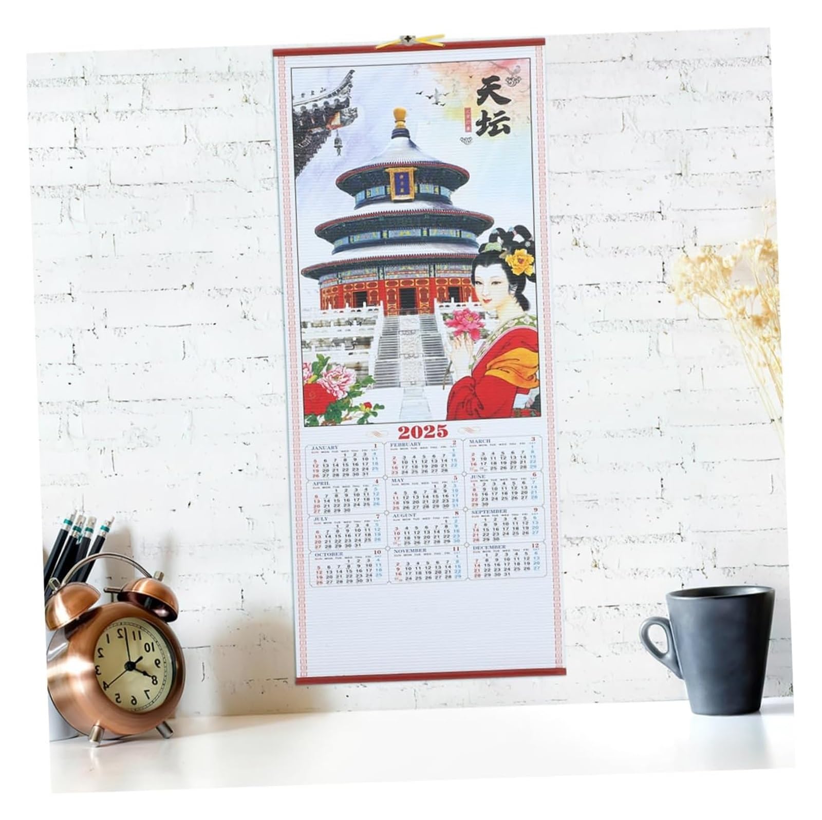 Tischkalender, Tischkalender 2025, Jahr der Schlange, hängender Schriftrollenkalender, Adventskalender, Whiteboard-Kalender, chinesisches Mondneujahr