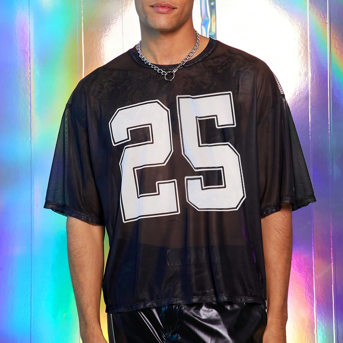 SOLY HUX Men's Sheer Mesh Number Graphic Tees Short Sleeve See Through Jersey Shirt Summer Tops