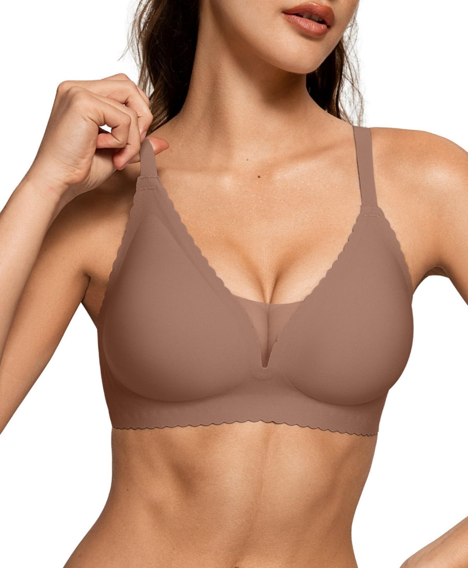 OEAK Womens Comfortable Bras Wireless Bras Push Up Bralettes Scalloped Mesh Bras Seamless Tshirts Bras Deep V Everyday