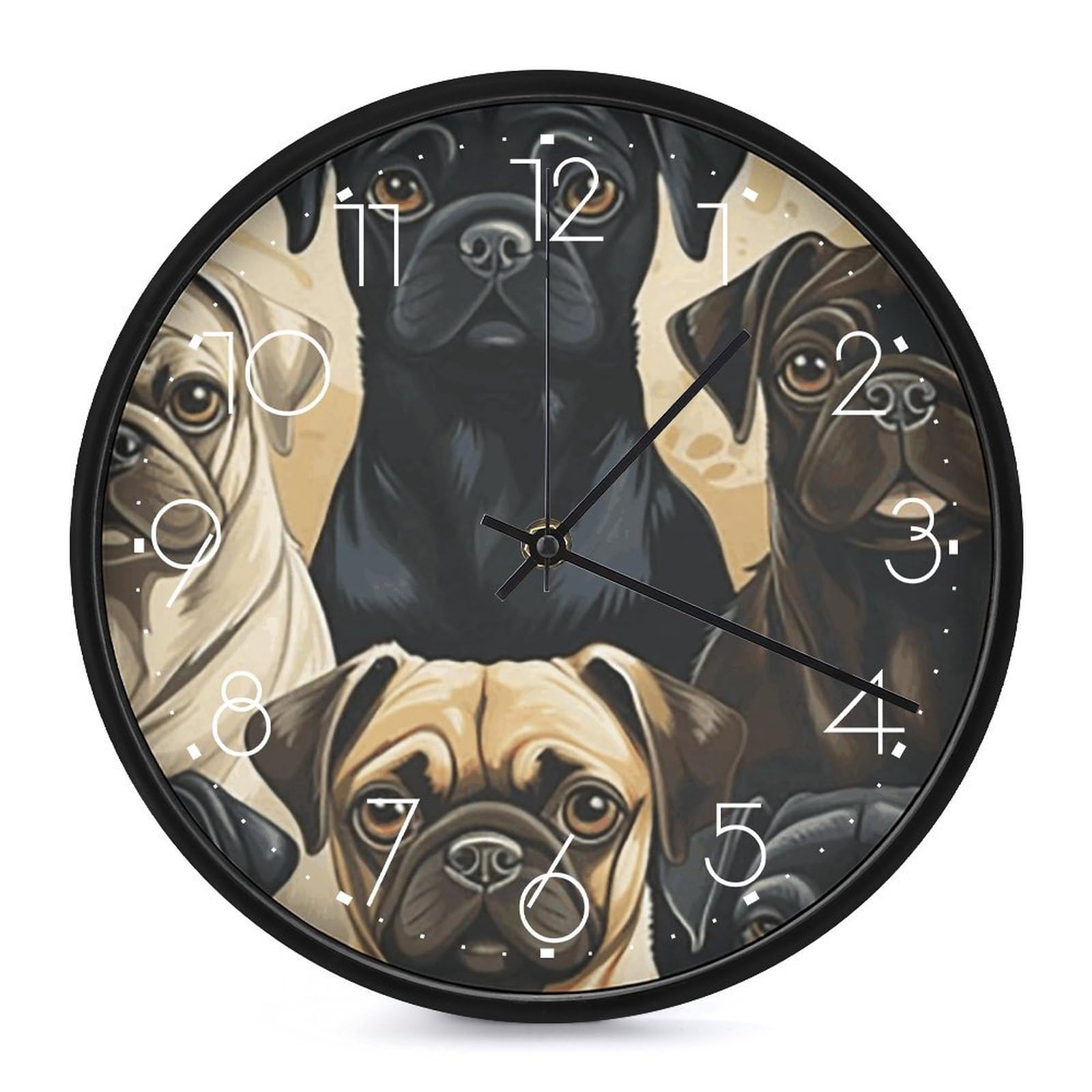 DWVTSLH Pug Wall Clock 10 Inch Silent Non-Ticking Modern Clocks Battery Operated - Decorative Wall Clocks for Bedroom Living Room Kitchen Office Wall Decor Gift Idea