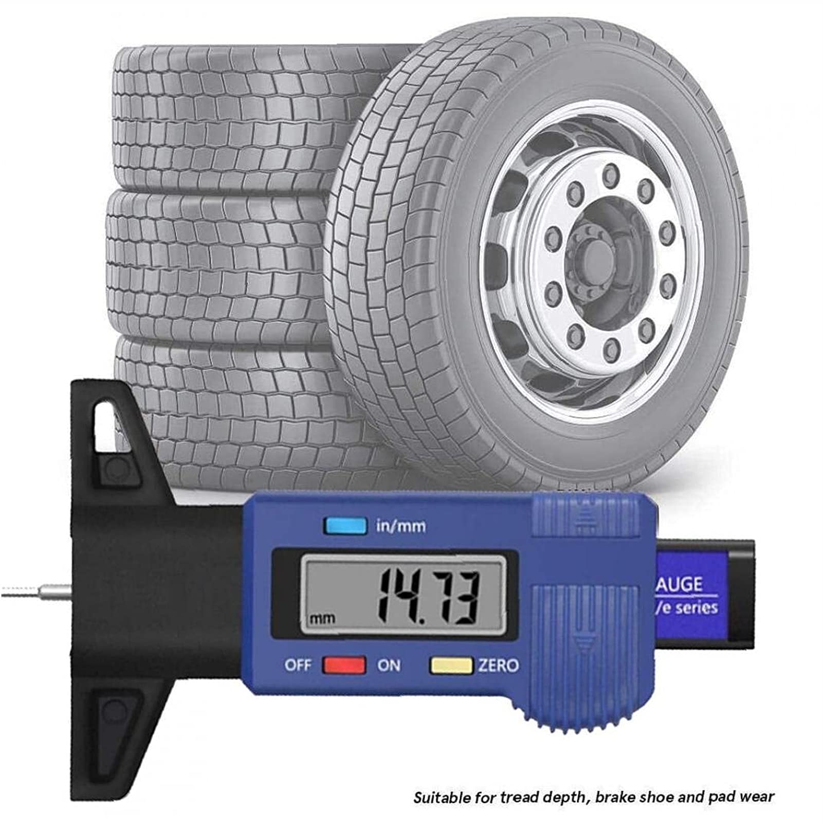 Medidor Digital de Profundidad de neumáticos Probador de Profundidad de Banda de Rodadura de neumáticos de 0-25,4 mm con Pantalla LCD Herramienta de medición de Calibre de Espesor Azul