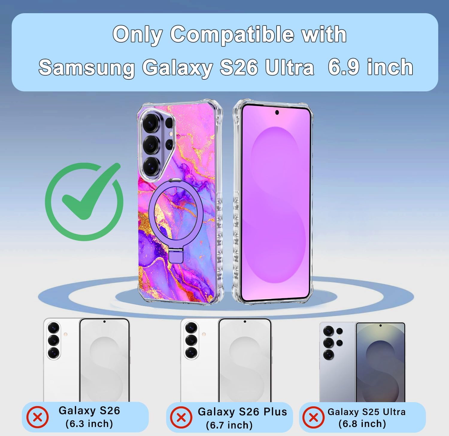 for Galaxy S26 Ultra Case,[Compatible with MagSafe][Invisible Magnetic Ring Stand],Slim Iridescent Wavy Women Girls Case for Samsung Galaxy S26 Ultra 6.9 inch,Purple