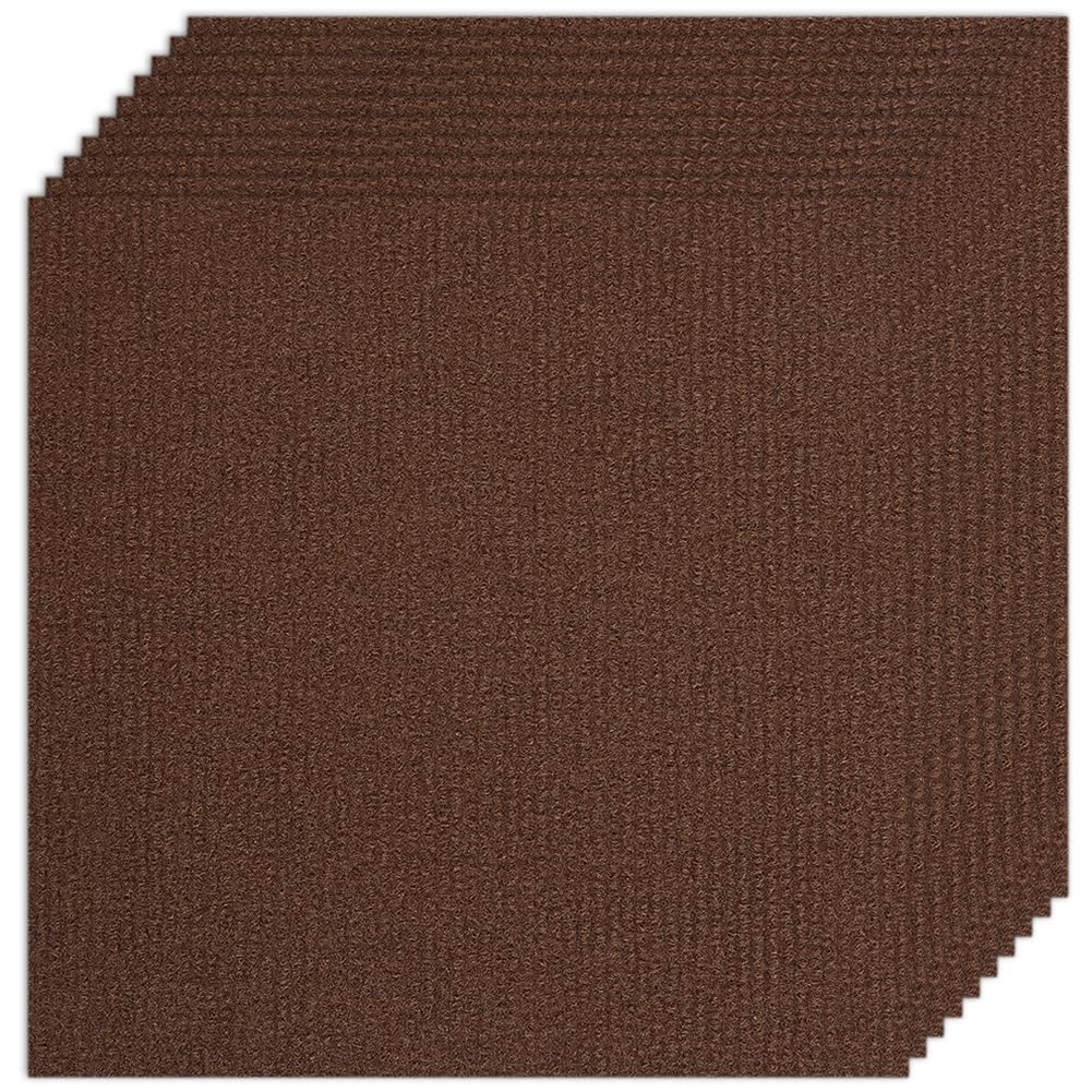CREATCABIN 10Pcs Carpet Tiles Peel and Stick 12" x 12" Square Carpet Floor Tile Non-Slip Soft Padded Carpet Tiles Self Adhesion Floor Mat for DIY Flooring Home Pets Living Room Bedroom Coconut Brown