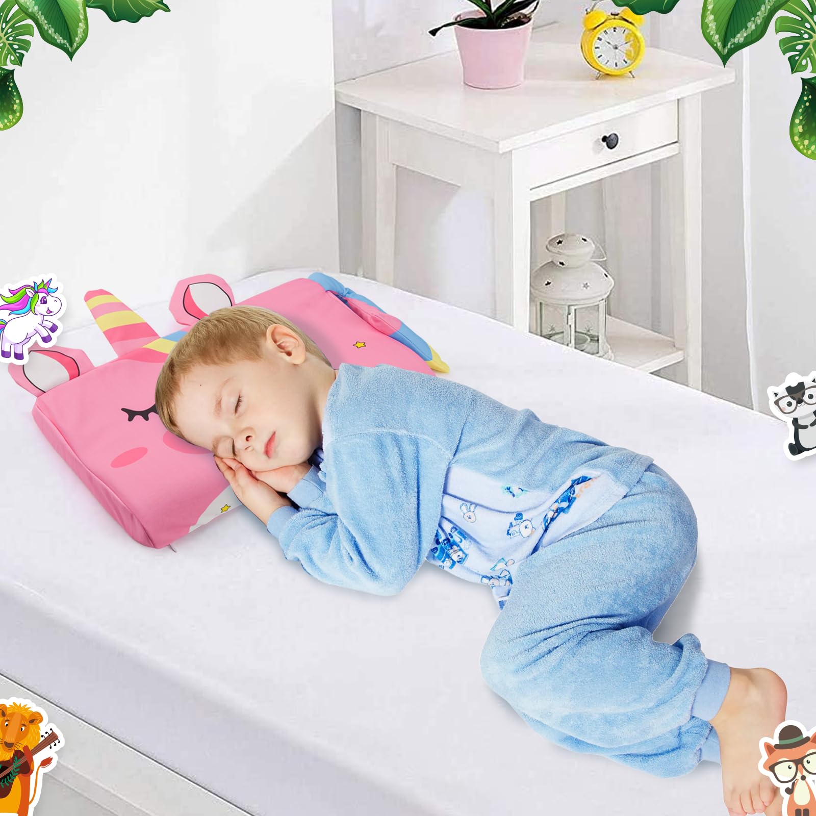 Lunalow Coussin Enfant, Oreiller Ergonomique Enfant, Respirant, Confortable, Détachable, Oreiller Sieste Maternelle vec Taie pour La Crèche, 45 x 27 cm