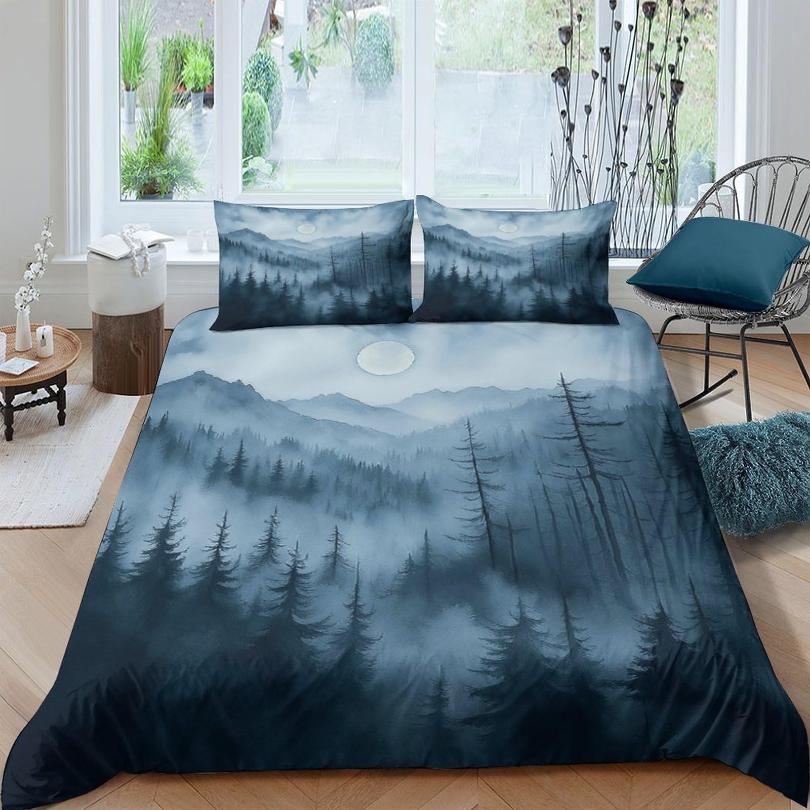 Ctjqhvkz Style-4 3D Printed Misty Forest Fitted Sheet Microfiber Soft Bed Cover For Bedroom Guest Room Decor Protection Single（135X200cm）