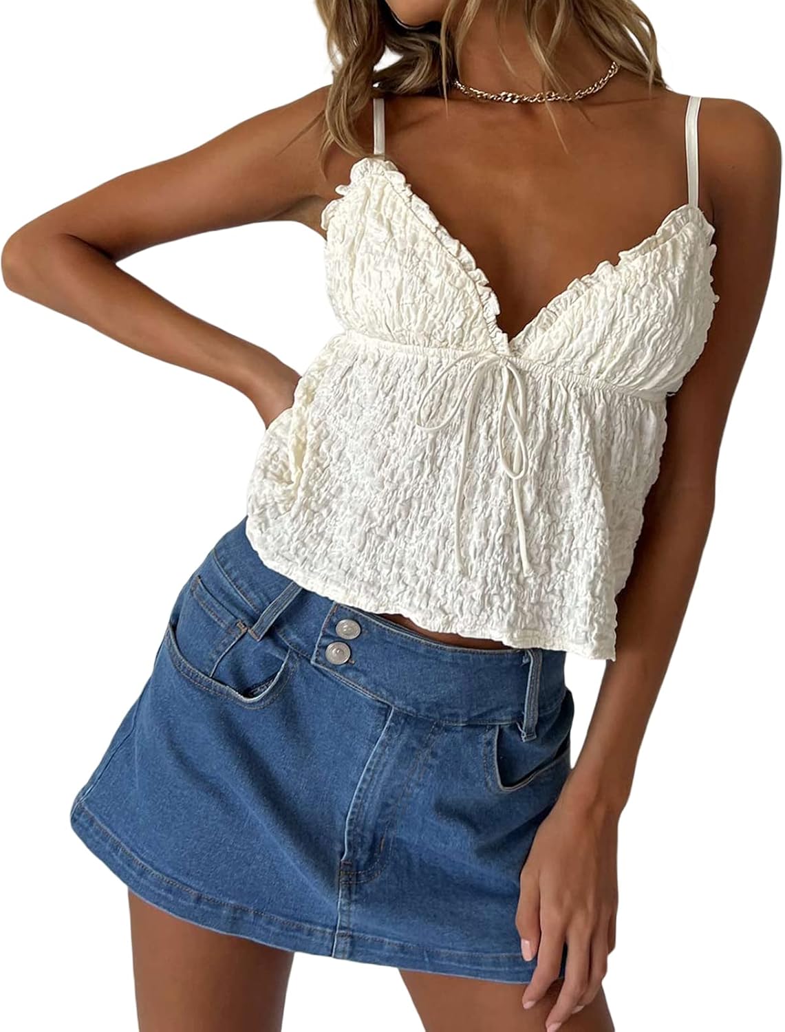 Women Teens Cute Babydoll Tops Y2k Floral Lace Trim Camisole Ruffle Tank Top Summer Flowy Peplum Top Streetwear - Image 2