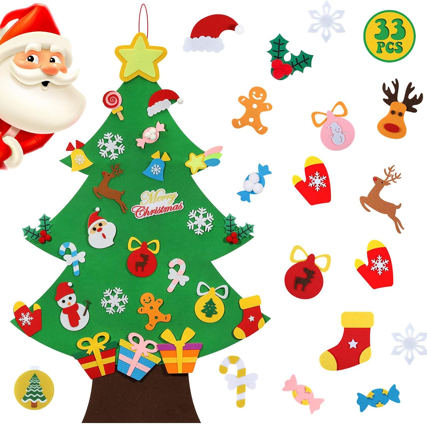 Lafefo Felt Christmas Tree - 3.6 FT with 33 Pieces of Ornament Decor, Christmas Tree Decorations