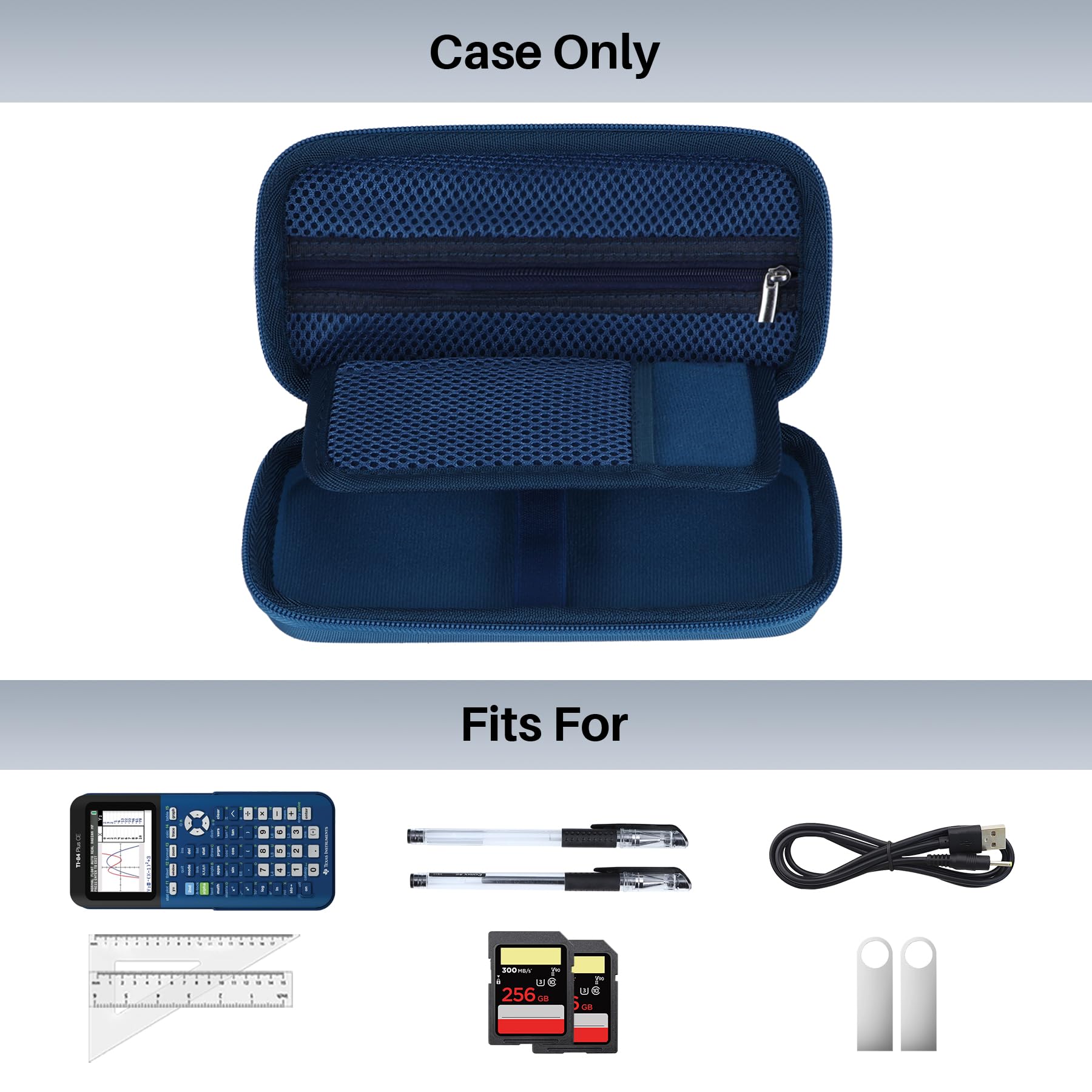 Twarde etui ochronne, torba nadaje się do Texas Instruments TI-84 Plus CE/TI Nspire CX II FC/TI-84 Plus/TI-82/TI-Nspire CX II/TI-89 Titanium kalkulator graficzny (ciemnoniebieski)