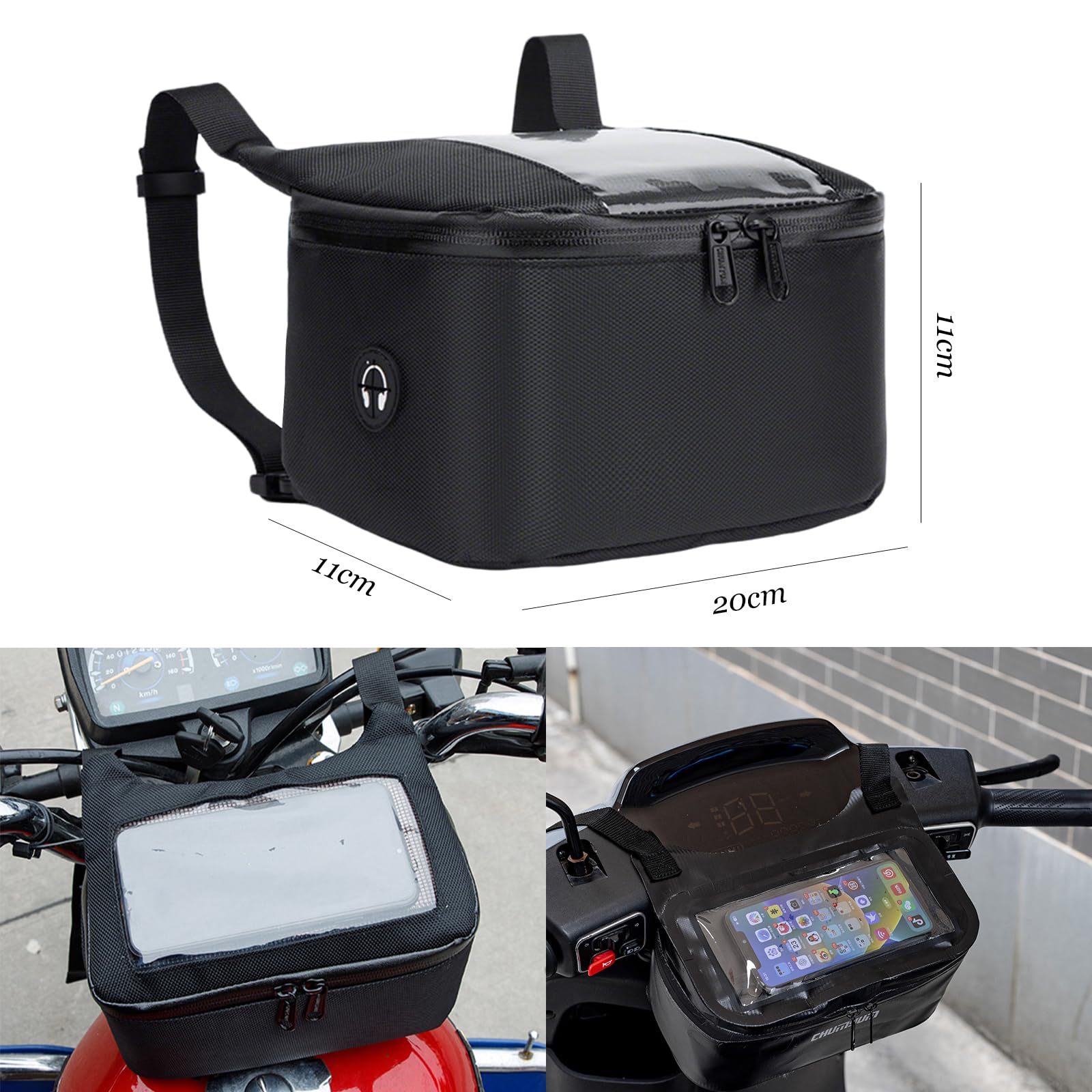 Borsa Anteriore Moto, Borsa Impermeabile per Manubrio, Borsa da Motociclo, Borsa con Touch Screen, Portaoggetti Grande Capacità 2L, Copertura Anti-Pioggia, Per Harley Triumph, Per Suzuki Honda Yamaha