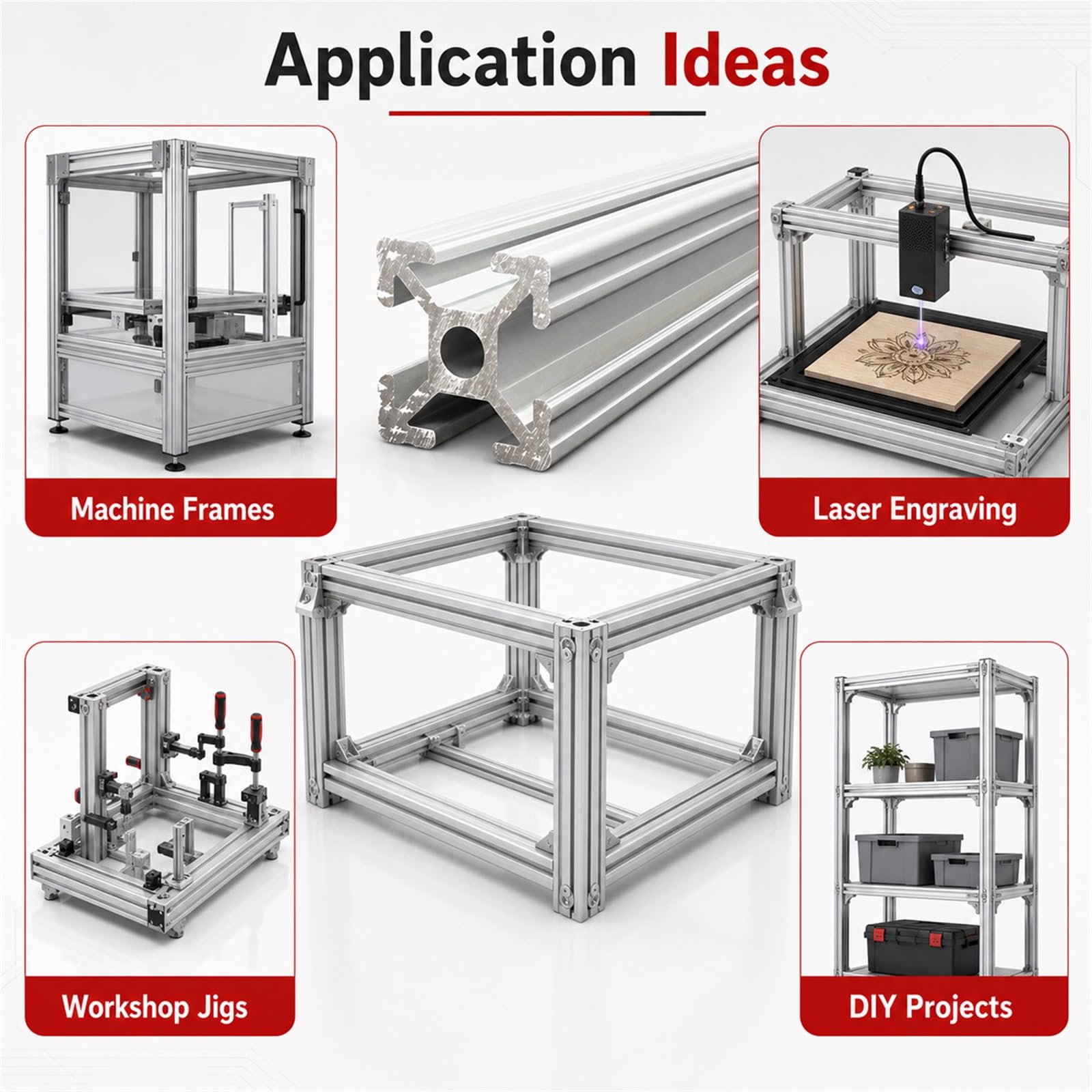 Linearschienenprofilrahmen,Aluprofil Konstruktionsprofil,Aluminiumprofil Extrusions Eloxierte Linearschiene,Glatte OberfläChe,FüR Maschinenbau,Werkbank & DIY