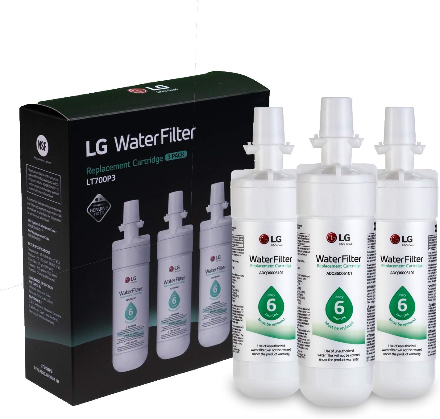 Uр Tо 40% оƒƒ LG LT700P LT700P3 Refrigerator Water Filter, 3 Count (Pack of 1), White